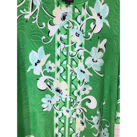 JM Collection Green Floral Textured Round Neck ¾ Sleeve Women Blouse PL - Picture 3 of 7